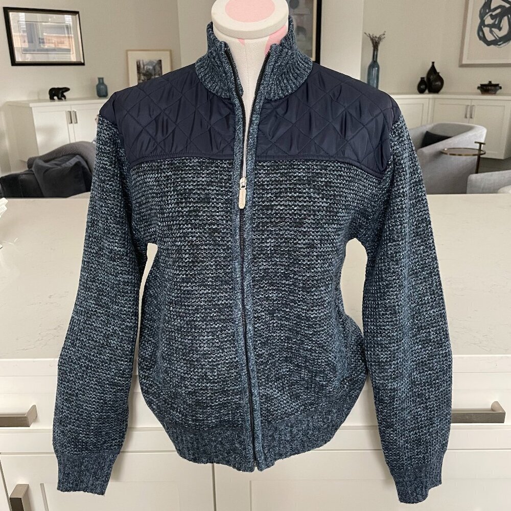 Gioberti Knit Quilted Hi Collar Sweater Jacket Fleece Lined Blue Sz S